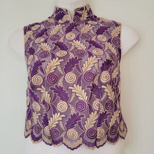 Hobby Horse Purple Gold Embroidered Sleeveless Blouse XL Vest Show